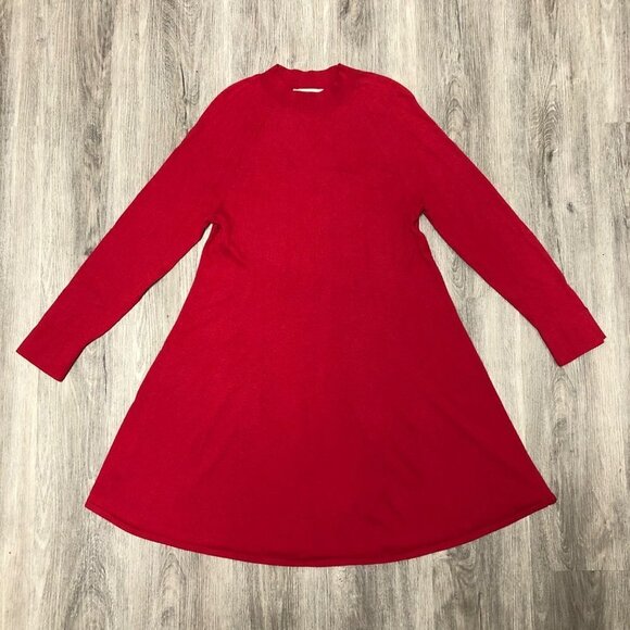 Loft Women's Size Medium Wool Blend Sweater Dress Red Knit Long Sleeve Mock Neck - Picture 1 of 8